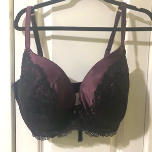 Purple with black lace overlay bra